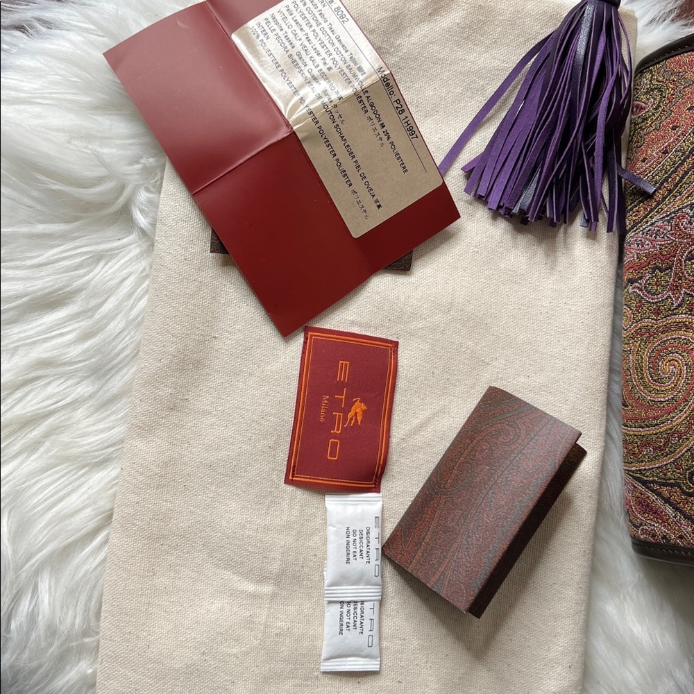 ETRO Brown Paisley Crossbody Bag with Orange Trim, Purple Tassel Like New - Picture 5 of 17